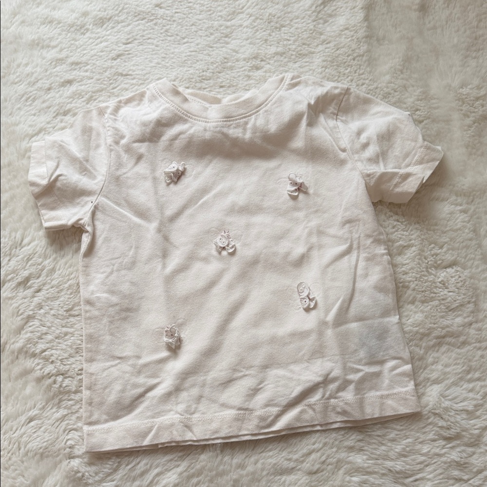 H&M Cream Short-Sleeve Tee with Tiny Floral Appliqués